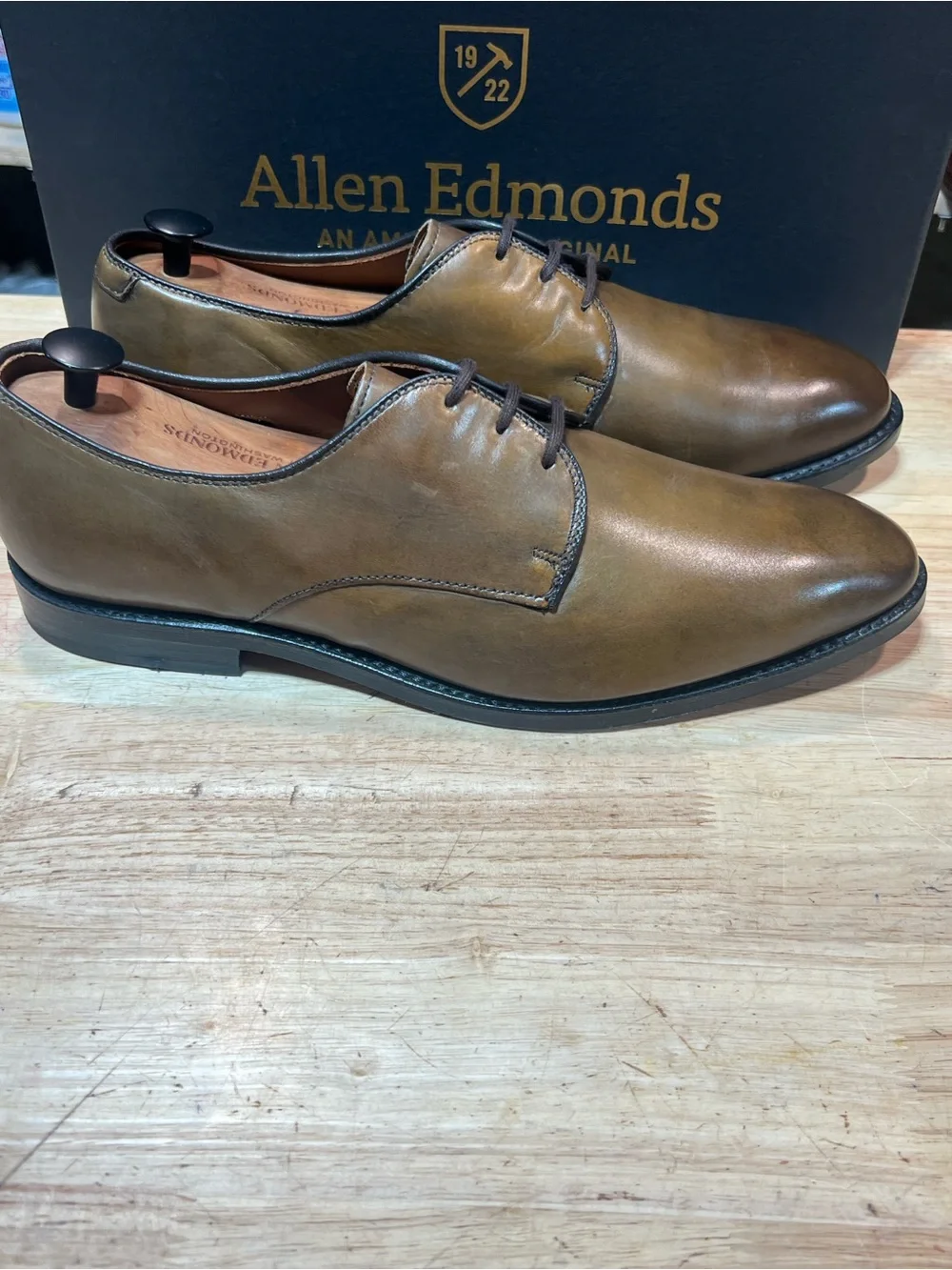 Allen Edmonds Kenilworth Men’s Tan Leather Derbies Sz 10.5E Made In USA 🇺🇸